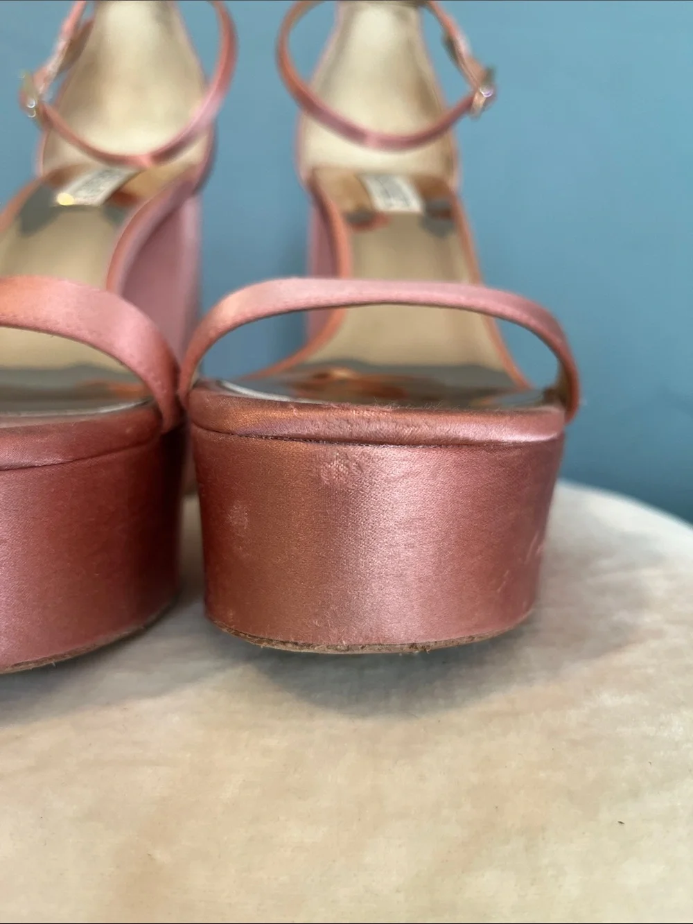 Badgley Mischka Rose Satin Platform Block Heels